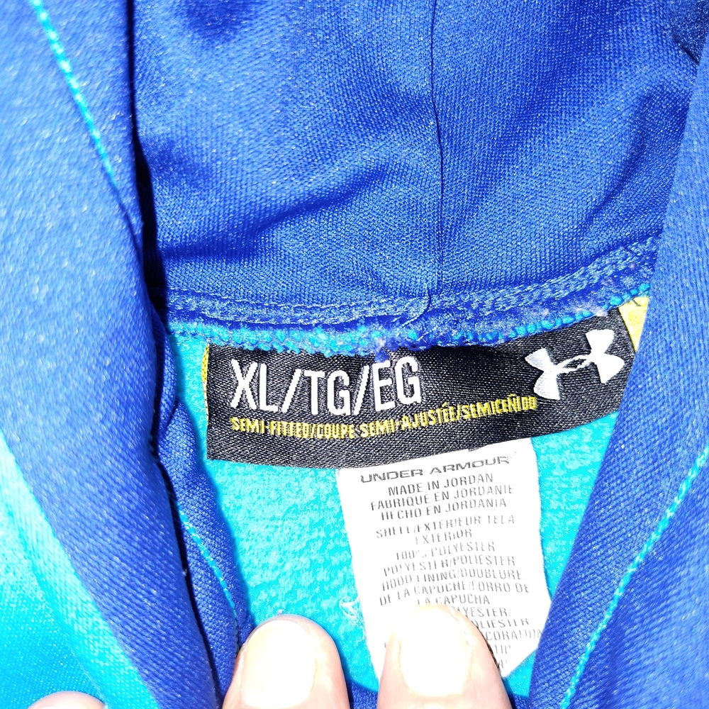 Under Armour Men's Blue and Teal Striped Hoodie - Picture 2 of 3